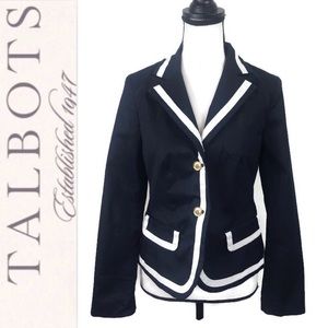 Talbots Navy White Trim Nautical Cotton Blazer 2